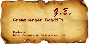 Gremsperger Bogát névjegykártya